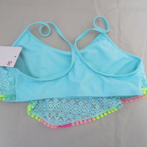 NWT Girl's SO - 2 pc. Swimwear - Size 16 -Aqua/Turquoise Lacy Accents Color Trim - Picture 4 of 10